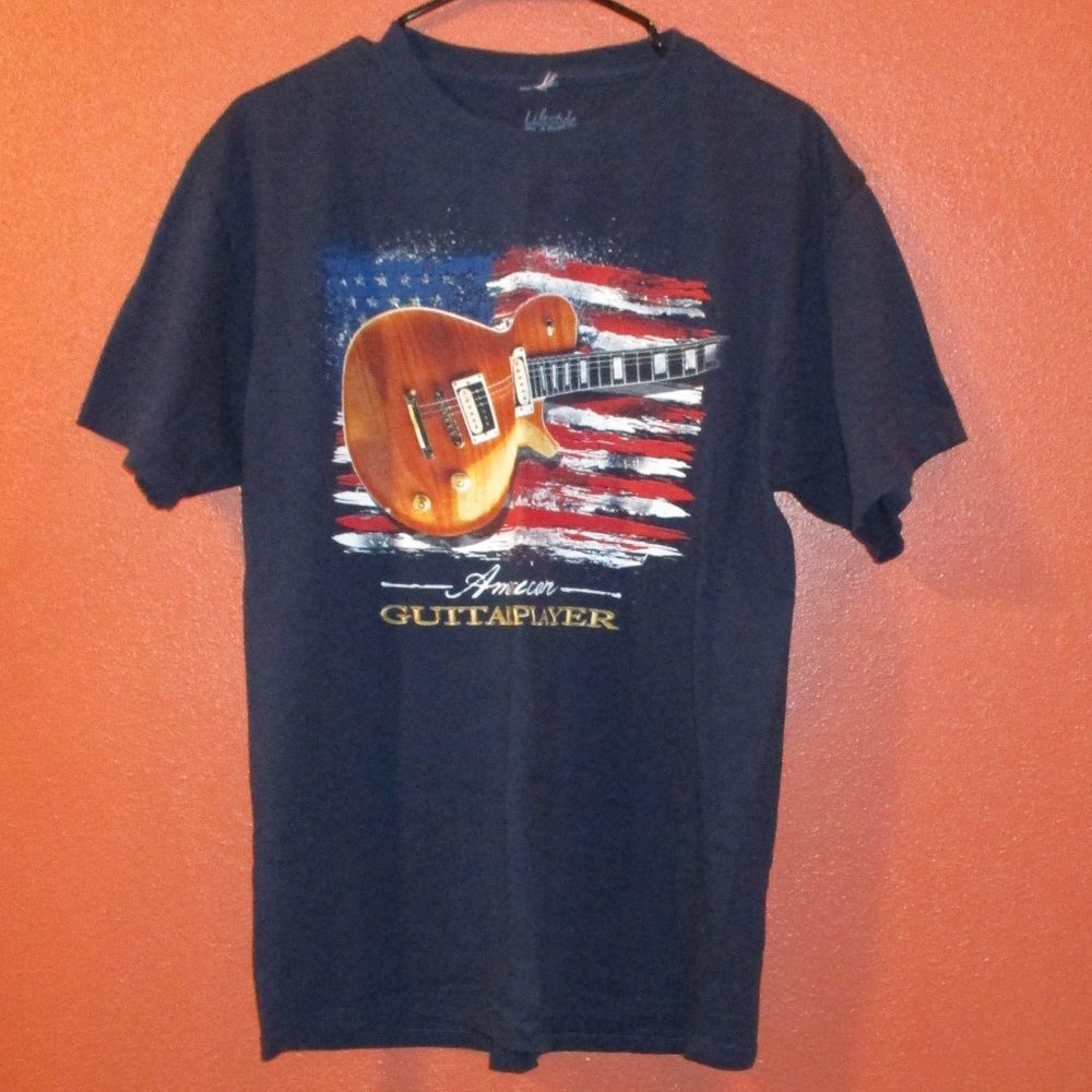American Guitar Shirt Player Lifestyle Men Large Red White Blue Short Sleeve